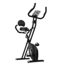 DrumFit X-Bike Neo Pro Bicicleta estática plegable con respaldo. Pantalla LCD. Resistencia magnética variable. Sillín confort con respaldo y agarres laterales. Soporte para tablet y ruedas de transporte.