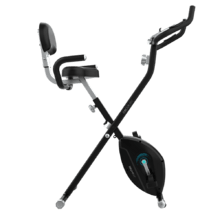DrumFit X-Bike Neo Pro Bicicleta estática plegable con respaldo. Pantalla LCD. Resistencia magnética variable. Sillín confort con respaldo y agarres laterales. Soporte para tablet y ruedas de transporte.