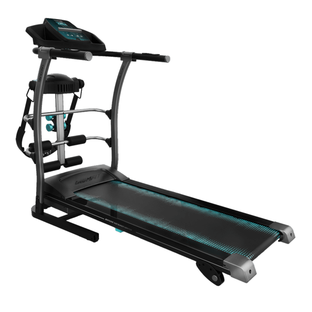 DrumFit WayHome 1400 Runner Vibration Aurora Cinta de correr plegable de 1100 W / 2 CV de potencia con cinturón de masaje, mancuernas y barras de espuma. De 1 a 14 km/h. 12 programas predefinidos. Superficie de carrera de 123 x 40 cm. Plegado hidráulico y sistema de seguridad con frenado magnético.