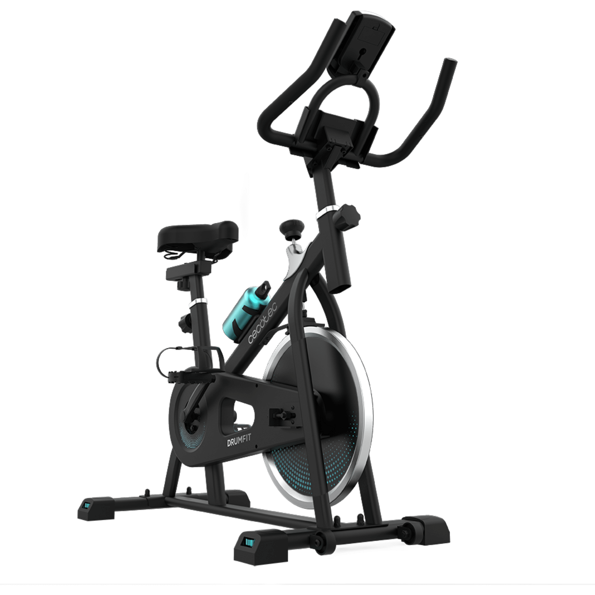 Bicicleta indoor DrumFit Indoor 6000 Forcis con volante de inercia de 6 kg, resistencia manual, monitor LCD, soporte de dispositivos, botella, porta botellas y calapiés