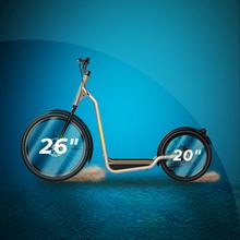 Trotón Bicinete eléctrico con motor de 1000 W (500 W nominal) y autonomía de 50 km. Rueda trasera de 20" y delantera de 26". Cumple con todos los requisitos de la nueva normativa española de circulación.