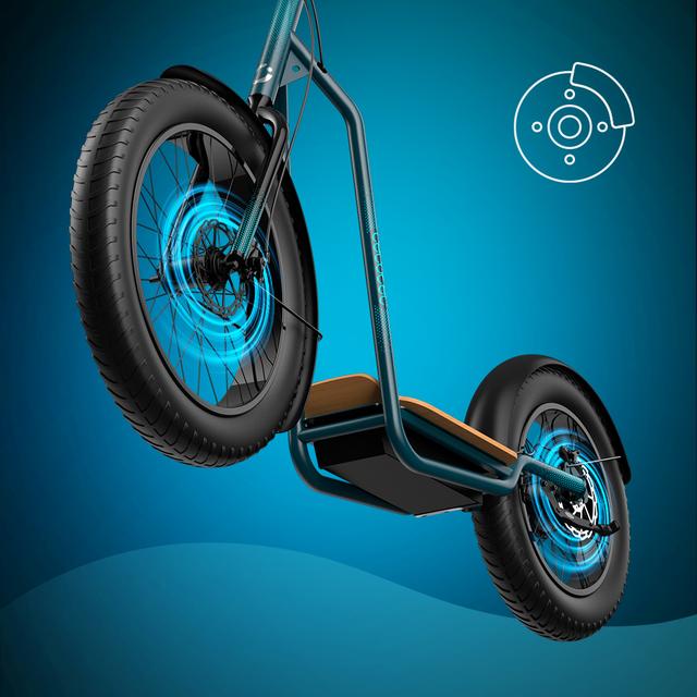 Trotón Fat Bicinete eléctrico con motor de 1300 W (1000 W nominal) y autonomía de 60 km. Rueda Fat trasera de 20" y delantera de 26". Cumple con todos los requisitos de la nueva normativa española de circulación.
