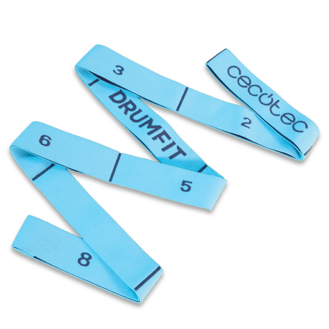 DrumFit Elastiband Banda elástica de estiramiento ajustable a 8 diferentes niveles de resistencia para adaptar el ejercicio a las necesidades del usuario. Resistente y duradera, además de agradable al tacto ya que está hecha de goma elástica poliéster.