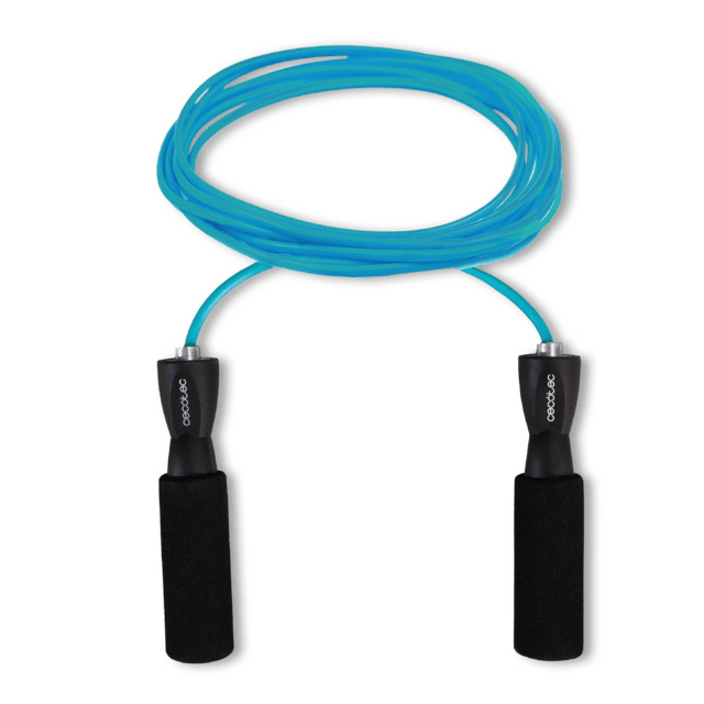 DrumFit Jump Rope Cuerda para saltar hecha de material PVC con agarres ergonómicos antideslizantes. El sistema Smooth Bearing garantiza un movimiento silencioso y fluido. 295 cm de largo.