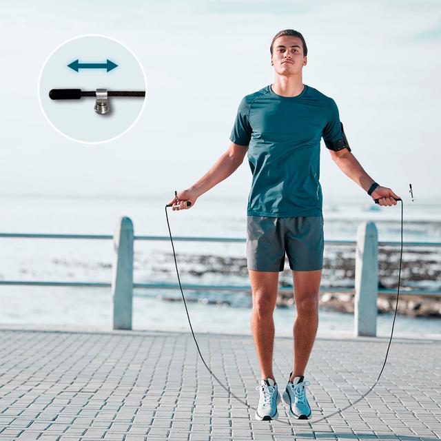 DrumFit Speed Rope Comba de velocidad profesional hecha de acero con agarres ergonómicos para entrenamientos de alta intensidad. Ajustable, 300 cm de largo y con sistema SmoothBearing 360º.