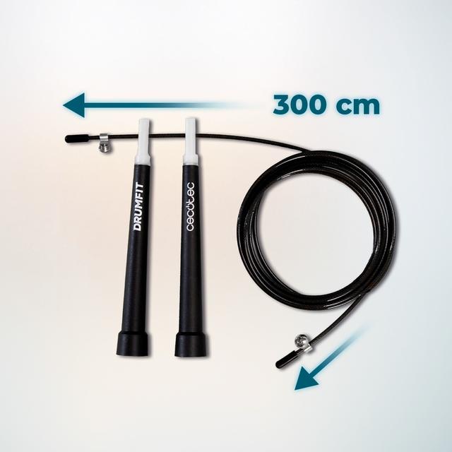 DrumFit Speed Rope Comba de velocidad profesional hecha de acero con agarres ergonómicos para entrenamientos de alta intensidad. Ajustable, 300 cm de largo y con sistema SmoothBearing 360º.