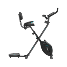 DrumFit X-Bike 3000 Neo Pro Cyclette pieghevole. Volano 3kg. Sistema MultiTrainer: due elastici e una piattaforma rotante per la torsione della vita e dei fianchi. Schermo a cristalli liquidi. Resistenza magnetica variabile. Sella comoda. Supporto tablet e ruote di trasporto.