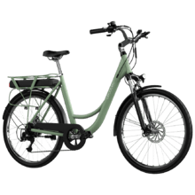 Bicicleta eléctrica Capital Bicicleta urbana elétrica com 80 km de autonomia, 28", suspensão dianteira, caixa de velocidades shimano de 6 velocidades e travões de disco duplo