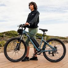 Bicicleta de montanha elétrica MTB de bateria amovível com 55 km de autonomia, 27,5", suspensão dianteira, caixa de velocidades shimano de 21 velocidades e travões de disco duplo.