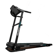 DrumFit WayHome 1400 Sprint Diamond Cinta de correr plegable con potencia de 900 W. De 1 a 14 Km/h. 12 programas predefinidos. Panel de control LCD. Superficie de carrera de 110x40 cm. Inclinación manual. Plegable, con ruedas de transporte, pulsómetro, sistema de seguridad magnético y soporte para dispositivos.