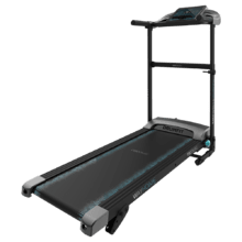 DrumFit WayHome 1400 Sprint Tapis roulant pieghevole con potenza 900 W. Da 1 a 14 km/h. 12 programmi predefiniti. Pannello di controllo LCD. Superficie di corsa 110x40 cm. Inclinazione manuale. Pieghevole, con ruote per il trasporto, cardiofrequenzimetro, sistema di sicurezza magnetico e supporto per dispositivo.