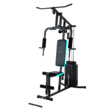 Drumfit HomeGym 1000 Single Multiestação de treino multifuncional Bloco de pesos total de 65 kg. Treino de corpo inteiro. Com almofadas acolchoadas. Ajustável. Estrutura em aço. Peso máximo do utilizador: 200 kg