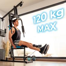 Drumfit HomeGym 1000 Single Multiestação de treino multifuncional Bloco de pesos total de 65 kg. Treino de corpo inteiro. Com almofadas acolchoadas. Ajustável. Estrutura em aço. Peso máximo do utilizador: 200 kg