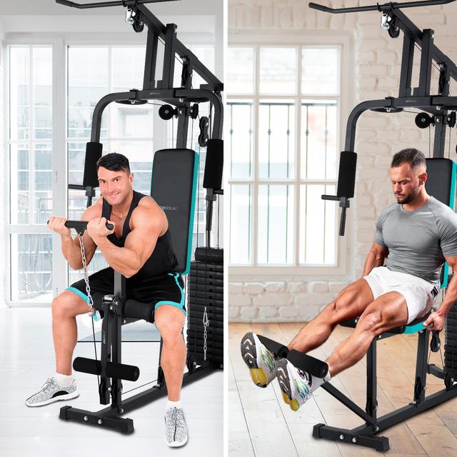 Multi Stazione Trainhard HOMEGYM Con Panca, Leg Press E 65 Kg Di Pesi. Telaio In Acciaio, Supporto Per Sacco Da Boxe. Palestra Multifunzione Per Casa.