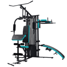 Stazione multifunzione Drumfit HomeGym 2000 Double Stazione multifunzione di allenamento. 2 stazioni. Blocco di pesi per un totale di 65 kg. Full-Body Workout. Cuscinetti imbottiti. Regolabile. Struttura in acciaio. Peso massimo dell’utente: 150 kg.