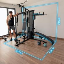 Stazione multifunzione Drumfit HomeGym 2000 Double Stazione multifunzione di allenamento. 2 stazioni. Blocco di pesi per un totale di 65 kg. Full-Body Workout. Cuscinetti imbottiti. Regolabile. Struttura in acciaio. Peso massimo dell’utente: 150 kg.