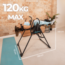 Drumfit Inversion 1800 Tabla de inversión plegable con inversión total. Cinturón y almohadillas de seguridad. 26 niveles ajustables. Altura ajustable entre 147 y 198 cm.