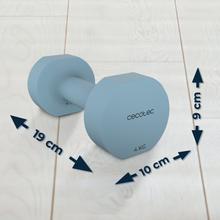 Drumfit 400 DoubleNeo Jeu de 2 haltères de 4 kg avec revêtement antidérapant en néoprène. Dimensions : 19 x 10 x 9 cm.