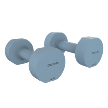 Drumfit 400 DoubleNeo Conjunto de 2 halteres de 4 kg com revestimento de neopreno antiderrapante. Dimensões 19 x 10 x 9 cm.