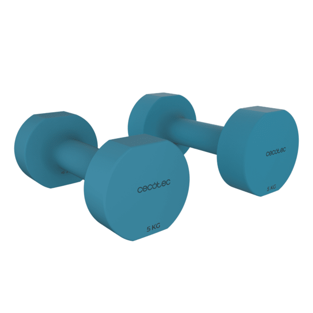 Drumfit 500 DoubleNeo Jeu de 2 haltères de 5 kg avec revêtement antidérapant en néoprène. Dimensions : 20,5 x 10,5 x 10 cm