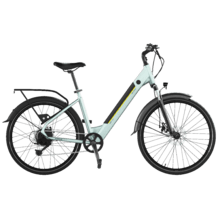 Bicicleta eléctrica Urban Bicicleta eléctrica de ciudad 28" con 90Km de autonomía, suspension delantera, cambio Shimano de 7 velocidades y doble disco de freno.