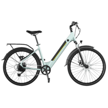 City Woman Bici elettrica da città con autonomia di 90 km, sospensione anteriore, cambio shimano a 7 velocità e doppio freno a disco.