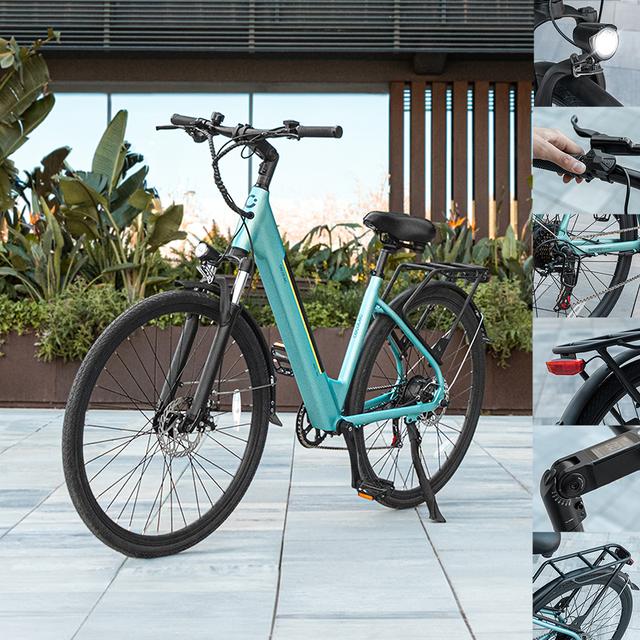Bicicleta eléctrica Urban Bicicleta eléctrica de ciudad 28" con 90Km de autonomía, suspension delantera, cambio Shimano de 7 velocidades y doble disco de freno.