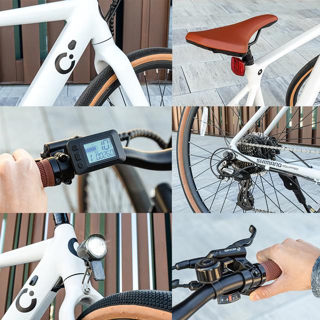 Detalles de display LCD, luz, cambio Shimano y frenos de la Cecotec Sprint