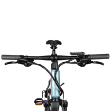 Mountain bike elettrica Mountain Ventus 27,5", con 90Km di autonomia, sospensione anteriore, cambio Shimano a 24 velocità e doppio freno a disco idraulico.