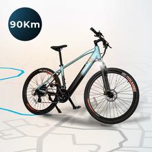Mountain bike elettrica Mountain Ventus 27,5", con 90Km di autonomia, sospensione anteriore, cambio Shimano a 24 velocità e doppio freno a disco idraulico.