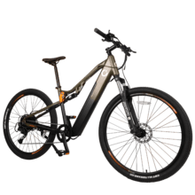 Mountain Supreme Bicicleta de montanha elétrica com 120 km de autonomia, suspensão dianteira, caixa de velocidades shimano de 10 velocidades e travão hidráulico de disco duplo tektro.