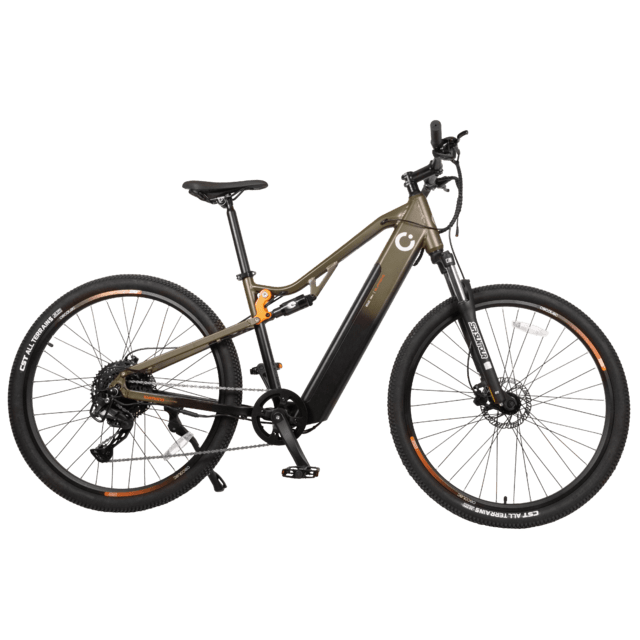 Mountain Supreme Bicicleta de montanha elétrica com 120 km de autonomia, suspensão dianteira, caixa de velocidades shimano de 10 velocidades e travão hidráulico de disco duplo tektro.