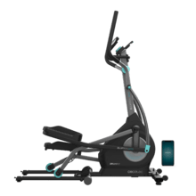 Drumfit Elliptical 8000 Motor Pro Ellittica con resistenza magnetica regolabile a motore. APP. Pieghevole. Display LCD con supporto per dispositivi. Volano inerziale da 8 kg. Cardiofrequenzimetro. Passo di 40 cm. Peso massimo 110 kg e altezza massima 190 cm.
