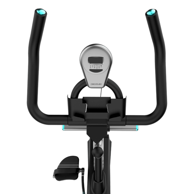 DrumFit Indoor 6000 Compact Bicicleta de spinning compacta para interior com volante de inércia de 6 kg. Ecrã LCD. Suporte para dispositivo. Rodas de transporte. Resistência por fricção. Selim regulável em vertical e horizontal.