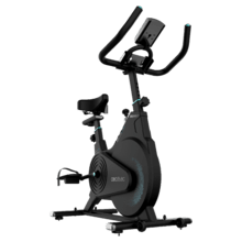 DrumFit Indoor 10000 Race Bicicleta de spinning compacta para interior com volante de inércia de 10 kg. Ecrã LCD. Suporte para dispositivo. Monitor cardiaco. Rodas de transporte. Resistência por fricção. Selim regulável em vertical e horizontal.