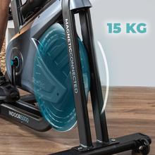 DrumFit Indoor 15000 Magnetic Connected Bicicleta de interior com sistema de resistência magnética ajustável. APP. Volante de inércia de 15 kg. Ecrã LCD. Suporte para dispositivo e porta-garrafas. Monitor cardíaco. Selim de gel confortável.