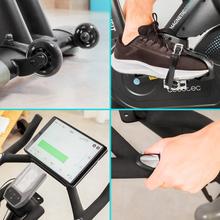 DrumFit Indoor 24000 Magnetic Connected Bicicleta indoor con sistema de resistencia magnética con volante de inercia de 24 Kg. APP. 8 niveles de resistencia. Pantalla LCD. Soporte para dispositivos. Pulsómetro. Ruedas de transporte. Sillín y manillar regulables. Peso máximo de 120 kg y altura máxima 190 cm.