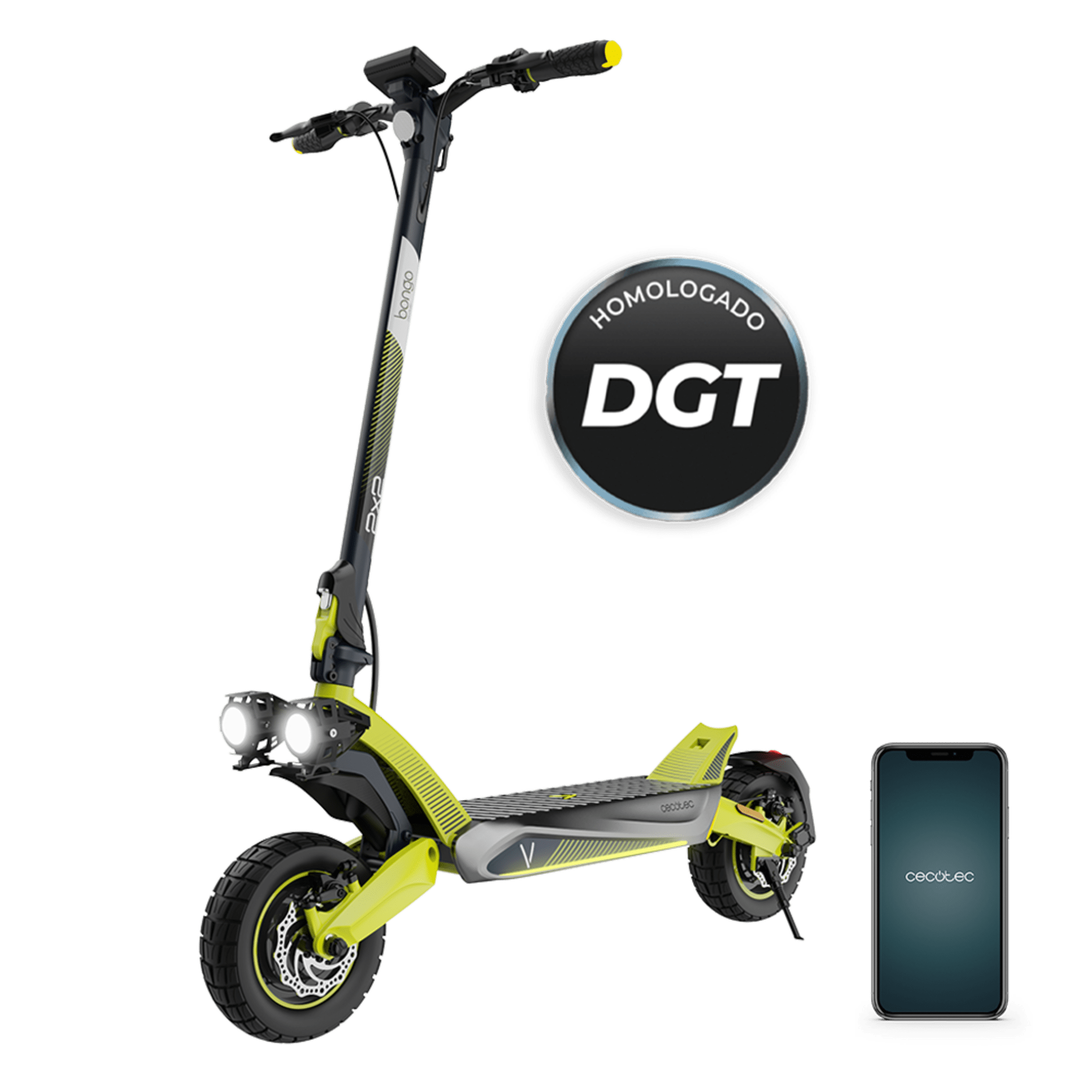 Bongo V55 2x2 Connected Faites passer votre expérience de conduite au niveau supérieur avec notre trottinette électrique de dernière génération. Avec une puissance combinée de 1600 W, une double suspension et une incroyable autonomie de 55 km, cette trottinette est conforme au code de la route espagnol et se connecte facilement à votre smartphone via notre application.