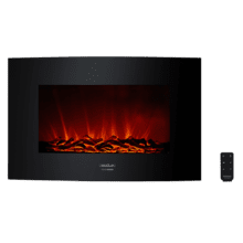 Chimenea eléctrica Ready Warm 3500 Curved Flames M. Potencia máxima 2000 W, Tamaño 35", 2 niveles de potencia, Mando a distancia, Panel curvo de cristal templado, Temporizador, 30 m2