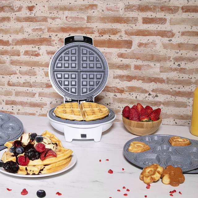 Máquina de waffles elétrica 3 em 1 Fun Gofrestone 3in1. 700 W, placas intercambiáveis com revestimento ecológico, design circular, indicador luminoso, proteção contra sobreaquecimento