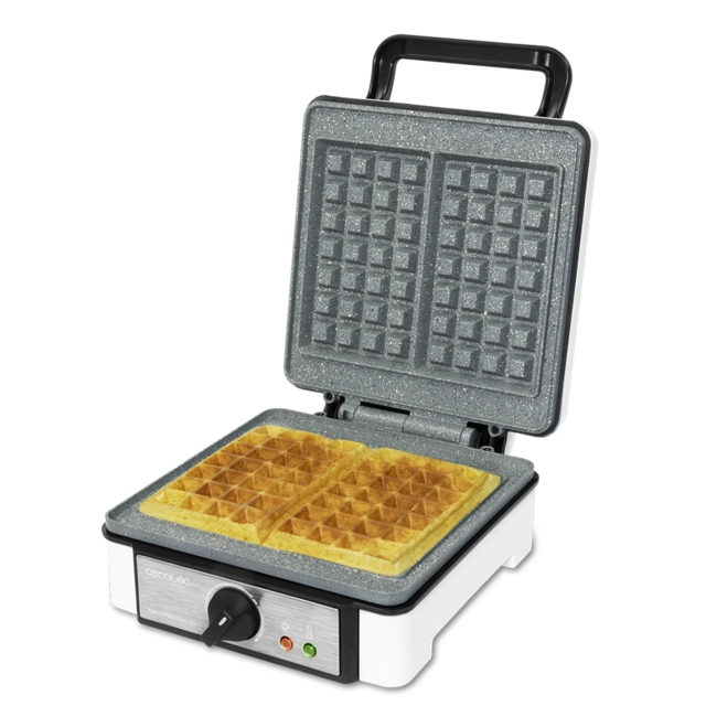 Fun Gofrestone Double - Piastra elettrica per waffle con rivestimento RockStone, Termostato regolabile, Waffle grande formato, 1200 W