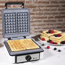 Fun Gofrestone Double - Piastra elettrica per waffle con rivestimento RockStone, Termostato regolabile, Waffle grande formato, 1200 W