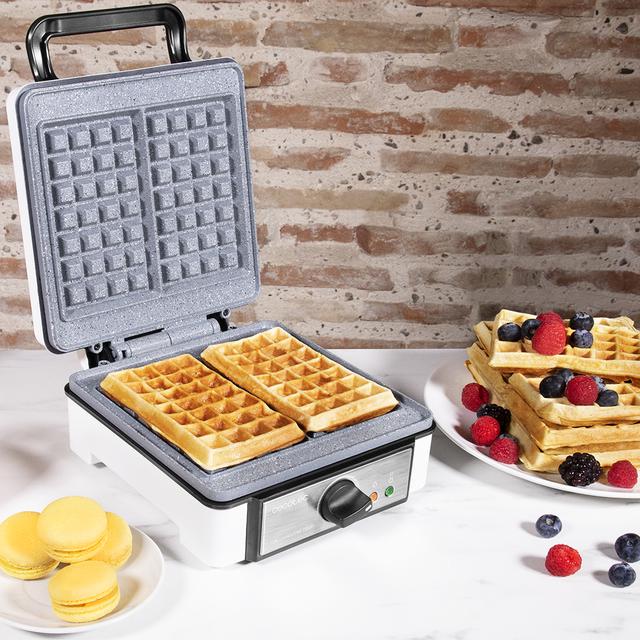 Fun Gofrestone Double - Piastra elettrica per waffle con rivestimento RockStone, Termostato regolabile, Waffle grande formato, 1200 W