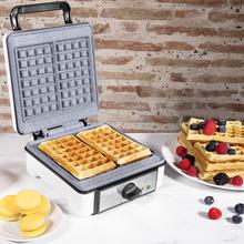 Fun Gofrestone Double - Piastra elettrica per waffle con rivestimento RockStone, Termostato regolabile, Waffle grande formato, 1200 W