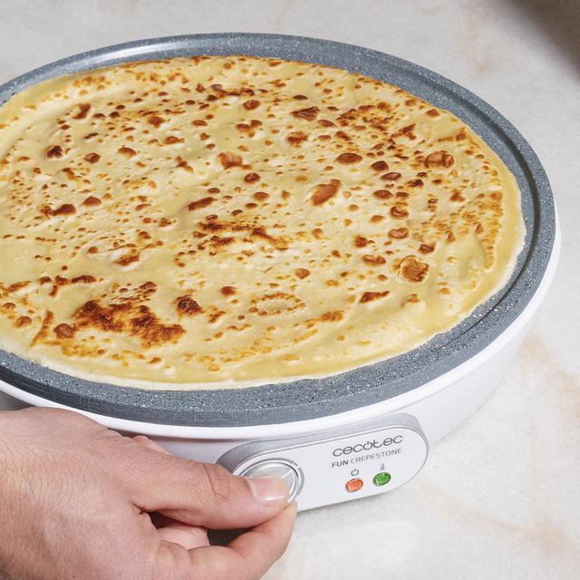 Fun Crepestone Crêpesmaker 1000 W, antihaftbeschichtete RockStone-Platte, einstellbarer Thermostat, Streuwalze und Spatel im Lieferumfang enthalten, Kontrollleuchte, 30,5 cm