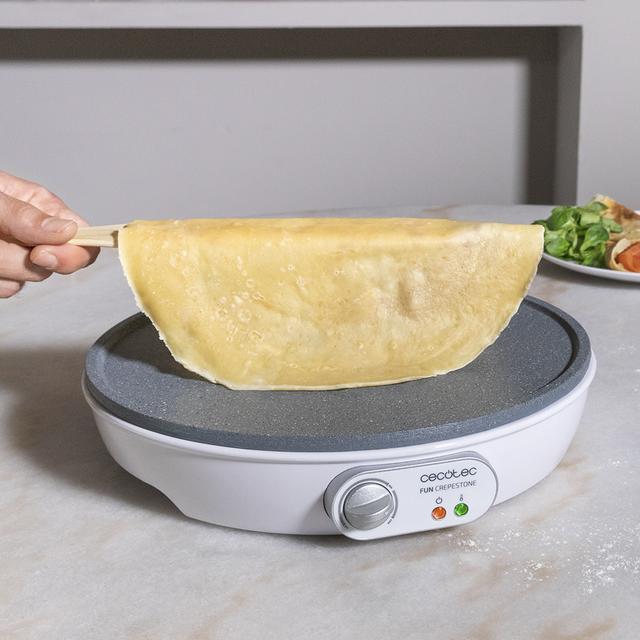 Máquina para crepes Fun Crepestone. 1000 W, Placa com revestimento antiaderente RockStone, Termóstato ajustável, Rolo de espalhamento e Espátula Incluído, 30,5 cm