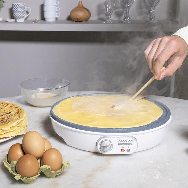 Máquina para crepes Fun Crepestone. 1000 W, Placa com revestimento antiaderente RockStone, Termóstato ajustável, Rolo de espalhamento e Espátula Incluído, 30,5 cm