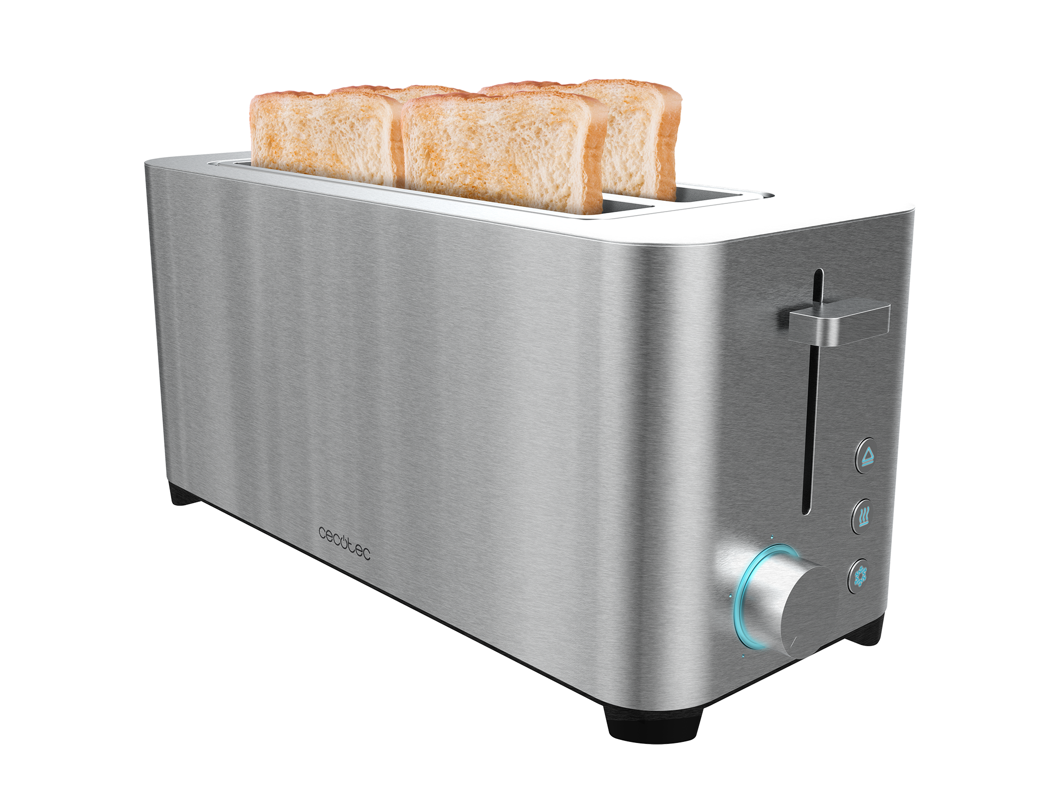 YummyToast Extra Doppel-Toaster - Doppelter Langschlitz, Edelstahl-Oberfläche, 4 Toasts, 1400 Watt Leistung, 5 Leistungsstufen, 2 voreingestellte Funktionen
