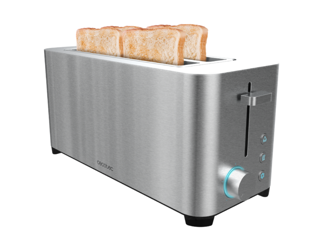 YummyToast Extra Doppel-Toaster - Doppelter Langschlitz, Edelstahl-Oberfläche, 4 Toasts, 1400 Watt Leistung, 5 Leistungsstufen, 2 voreingestellte Funktionen