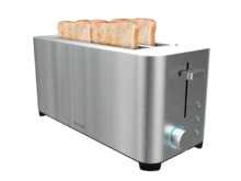 YummyToast Extra Doppel-Toaster - Doppelter Langschlitz, Edelstahl-Oberfläche, 4 Toasts, 1400 Watt Leistung, 5 Leistungsstufen, 2 voreingestellte Funktionen